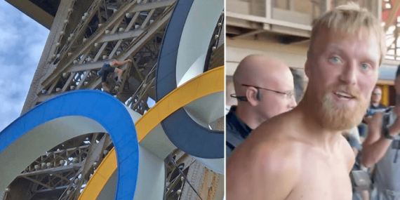 Shirtless man climbs Eiffel Tower, arrested before Olympic closing ceremony – National